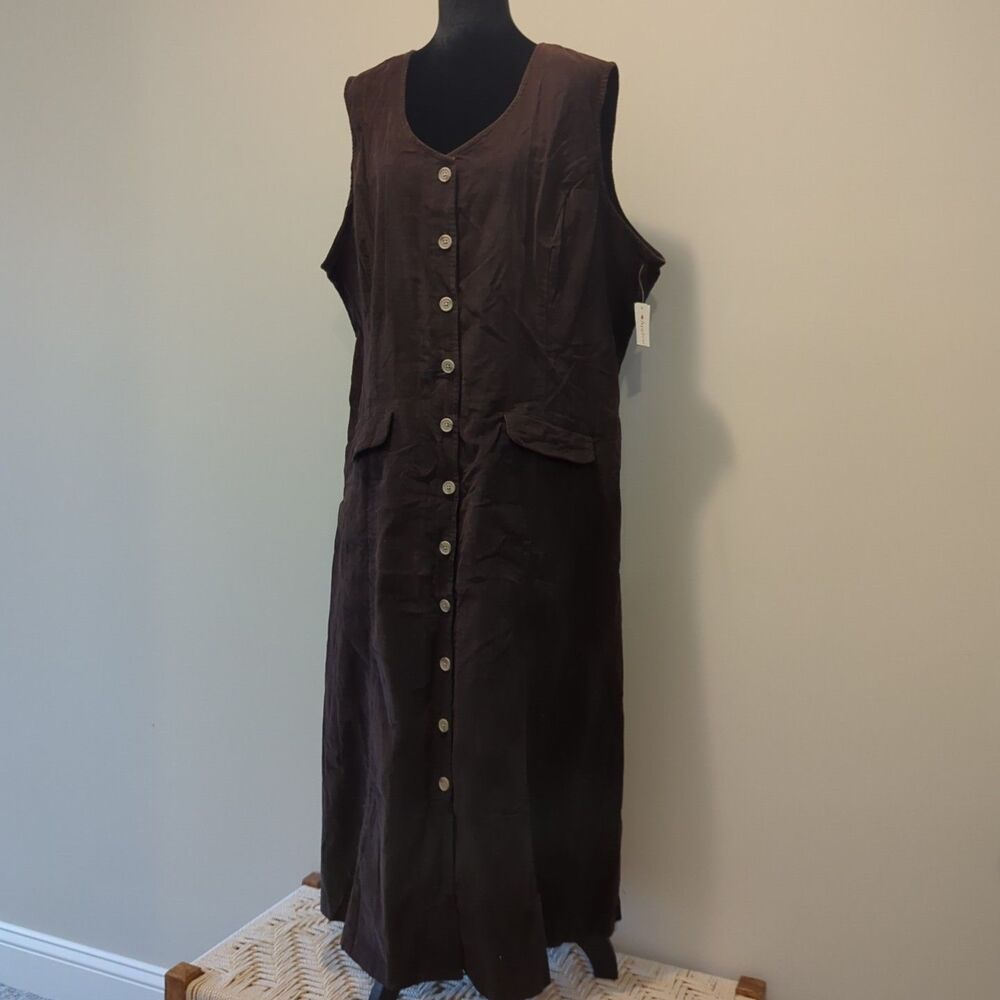 Vtg Appleseeds Corduroy Sz 2X Overall Jumper Dress Brown Buttons 90's